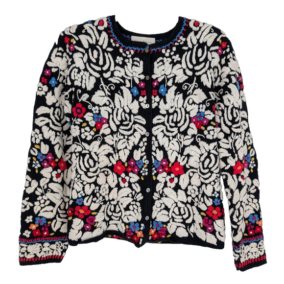 VTG 90s Susan Bristol Hand Embroidered Floral Cottage Boho Maximalist Cardigan S - Picture 1 of 9